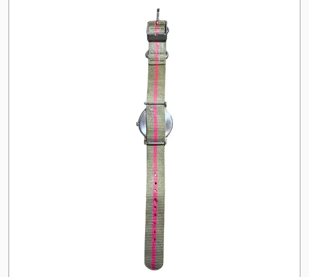 Timex Weekender Indiglo Women's Analog Watch with Olive and Pink Stripe Nylon Sl
